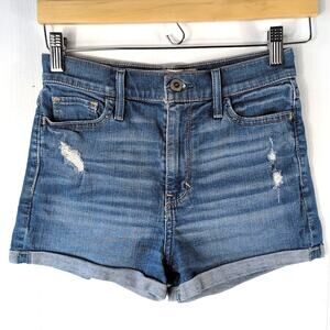 Hollister Women’s Denim Shorts Size 1 W25 Distressed Cuffed Blue Jean High Rise